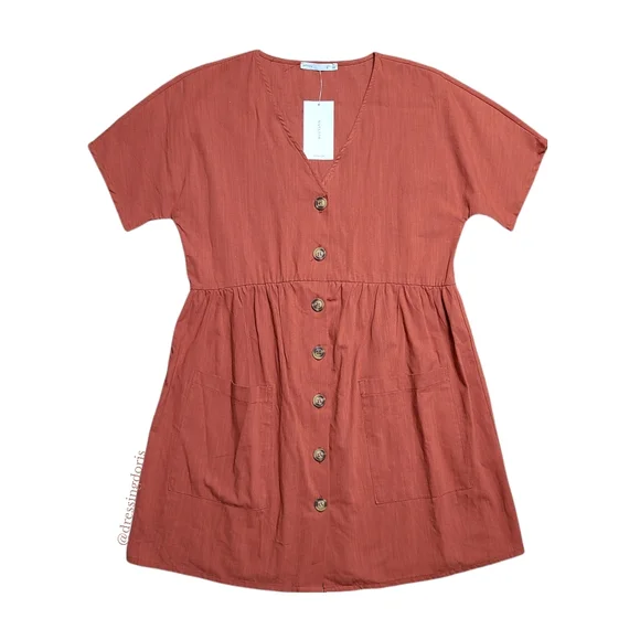 Lefties | Dresses | Lefties Casual Button Front Smock Dress Burnt Orange |  Poshmark